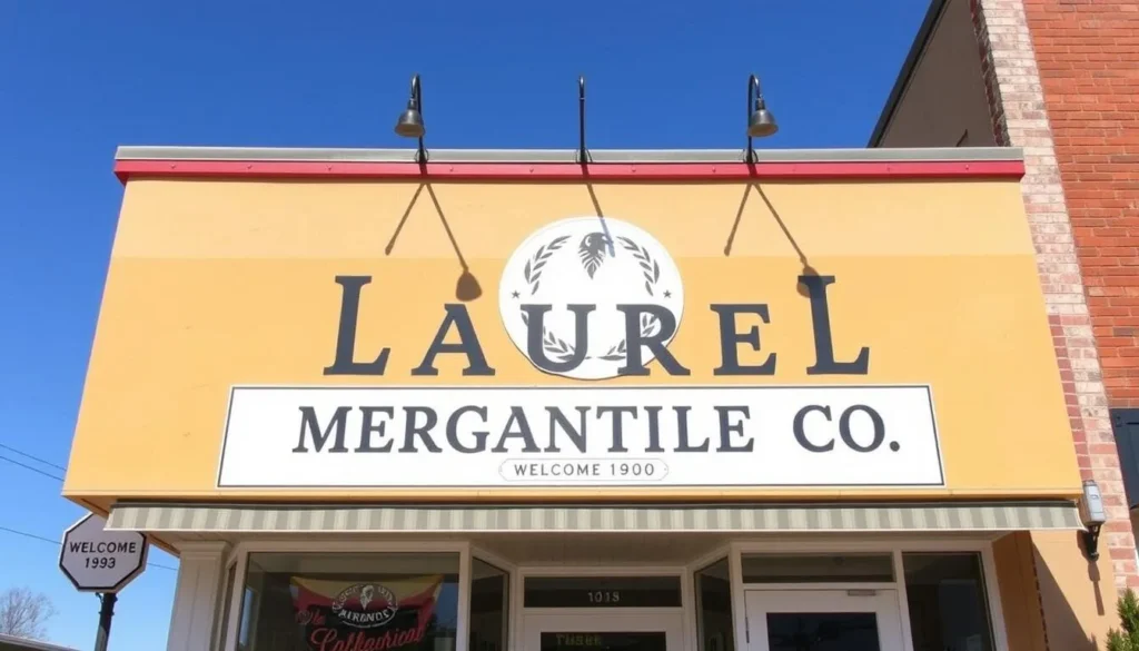 Generate an image of the exterior of Laurel Mercantile Co. with its distinctive signage and inviting storefront.
