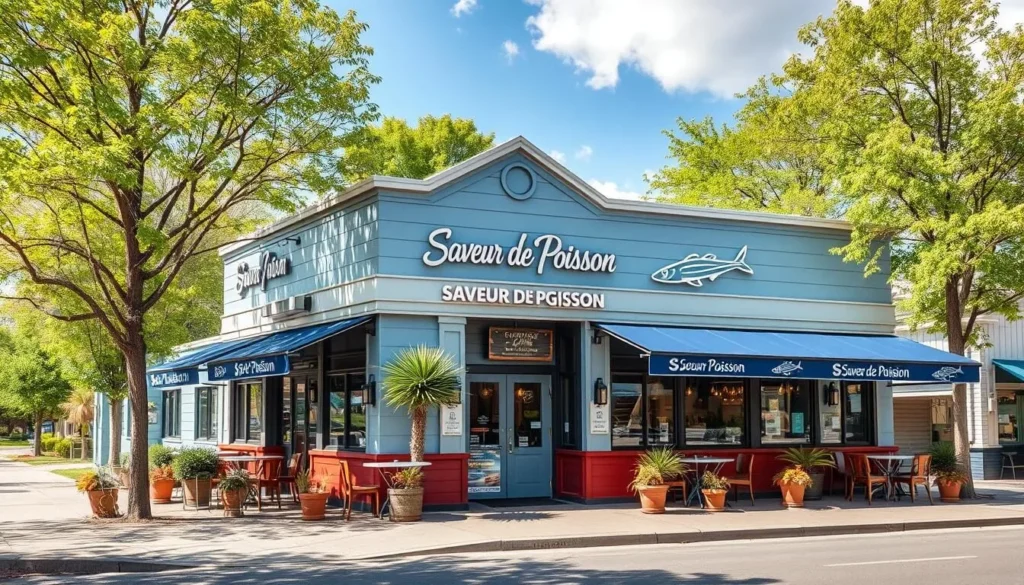 Generate an image of the exterior of Saveur de Poisson restaurant