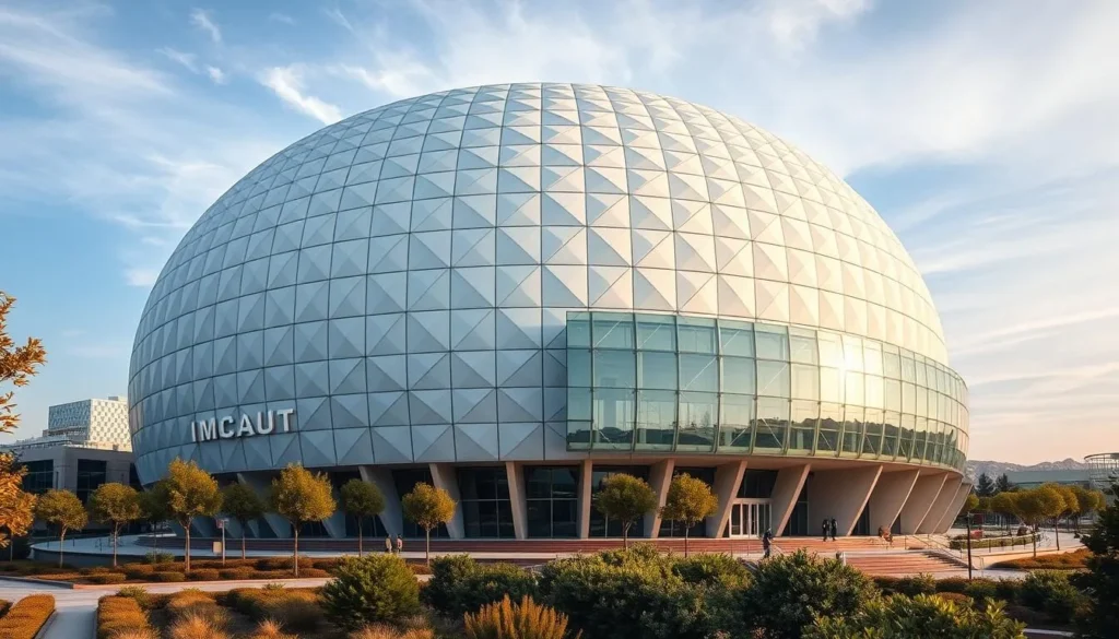 Generate an image of the iconic spherical IMAX theater at CECUT.