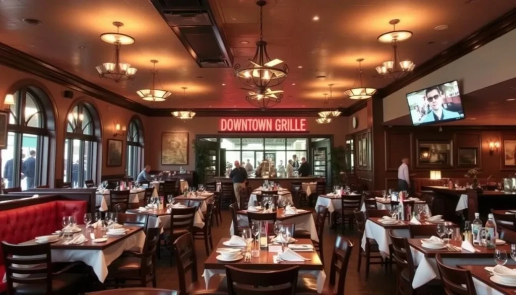 Generate an image of the interior of Downtown Grille in Greenville, Mississippi.