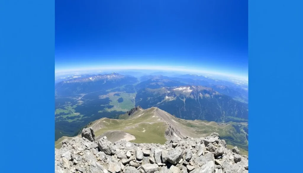 Generate an image of the panoramic view from Piz Corvatsch summit.