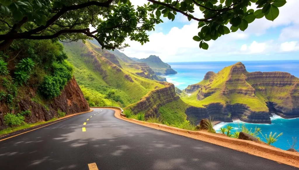Generate an image of the scenic Road to Hana in Maui, Hawaii.