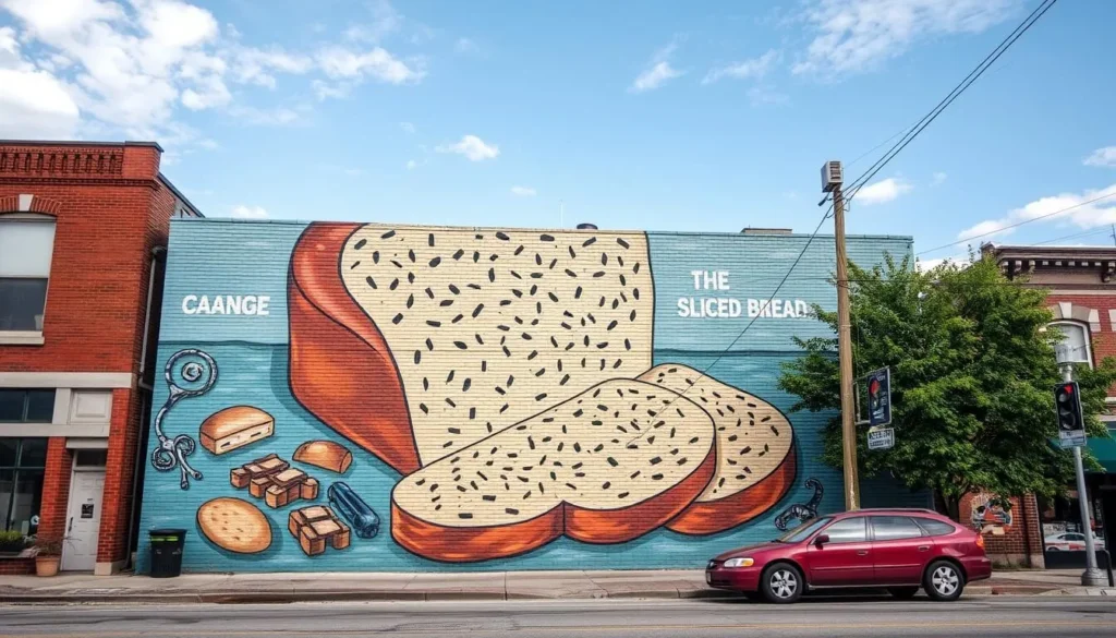 Generate an image of the sliced bread mural in Chillicothe, Missouri.