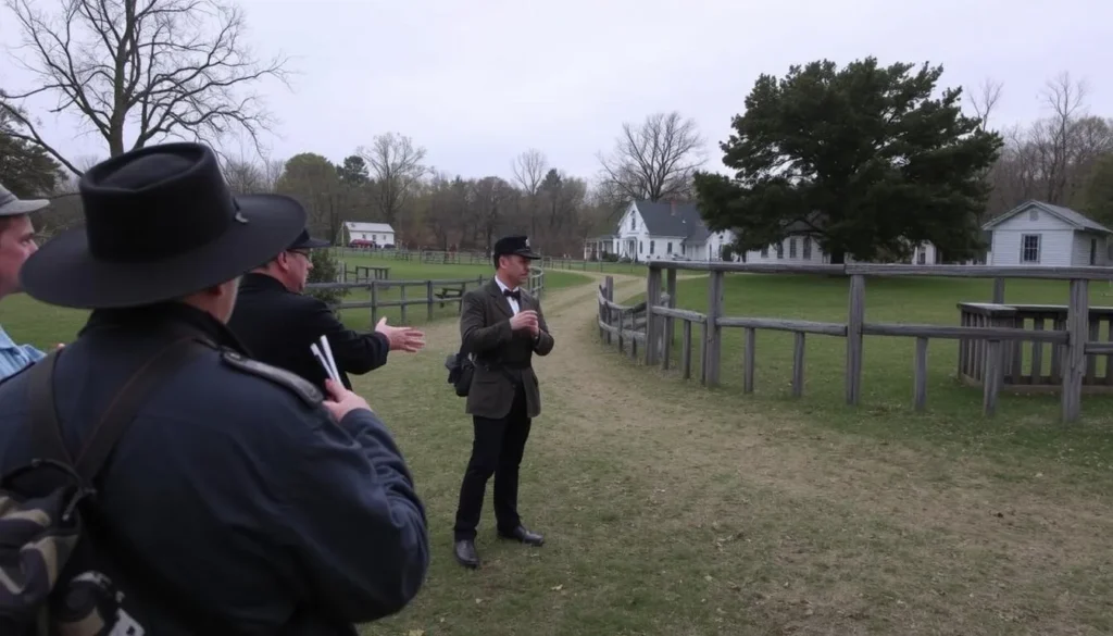 Ghost tour guides in Gettysburg leading a tour through a haunted historic site