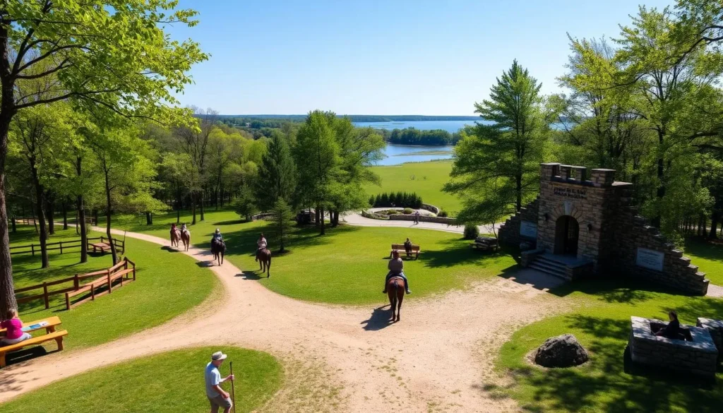 Goddard Memorial State Park in Warwick, Rhode Island showing equestrian trails and forested areas