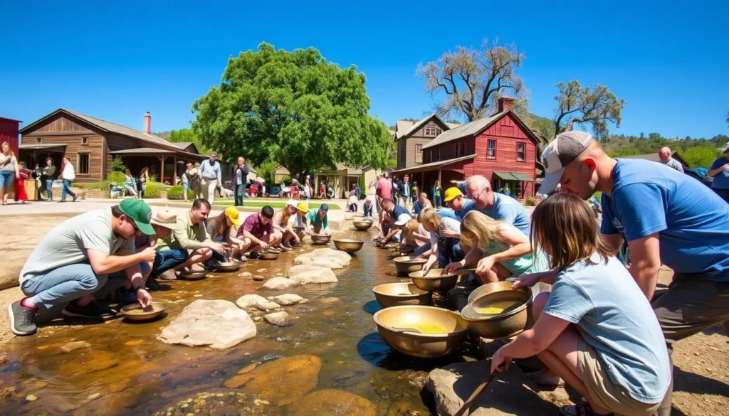 Gold panning activity at Marshall Gold Discovery State Historic Park in El Dorado County California Gold panning activity at Marshall Gold Discovery State Historic Park in El Dorado County California