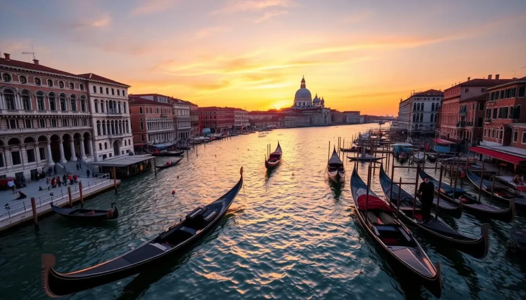 Grand Canal in Venice with historic buildings and gondolas