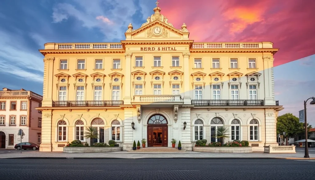 Grande Hotel Beira image with a mix of its current state and historical grandeur