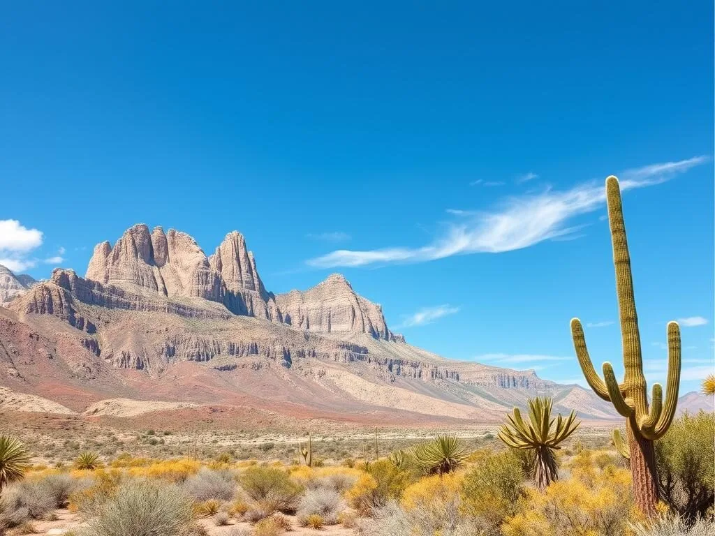 Guadalupe Mountains National Park with El Capitan peak visible against blue sky Guadalupe Mountains National Park with El Capitan peak visible against blue sky