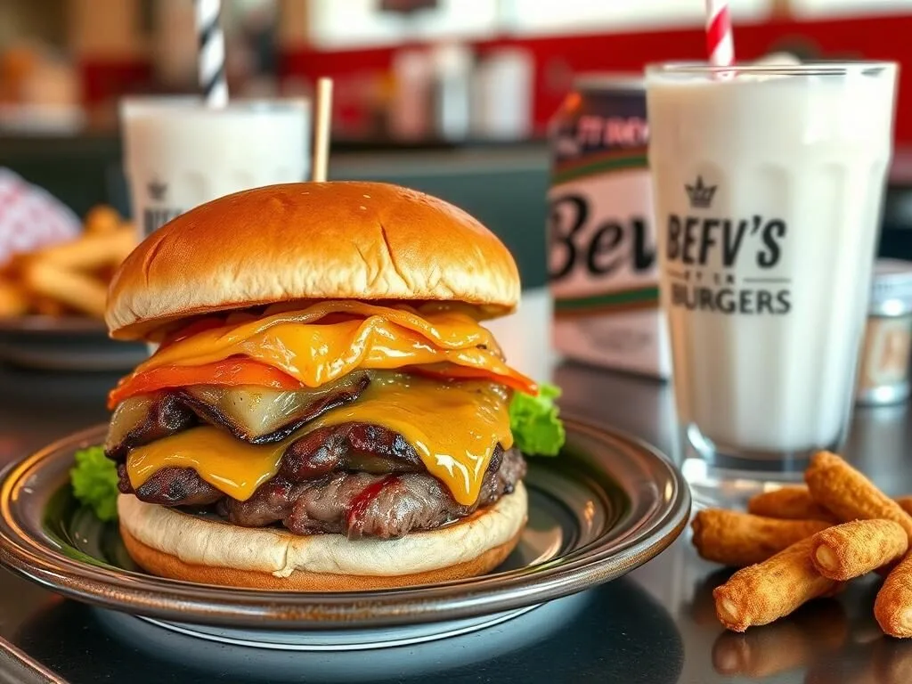 Handmade burger and milkshake at Bev's Better Burgers in Alachua County Florida