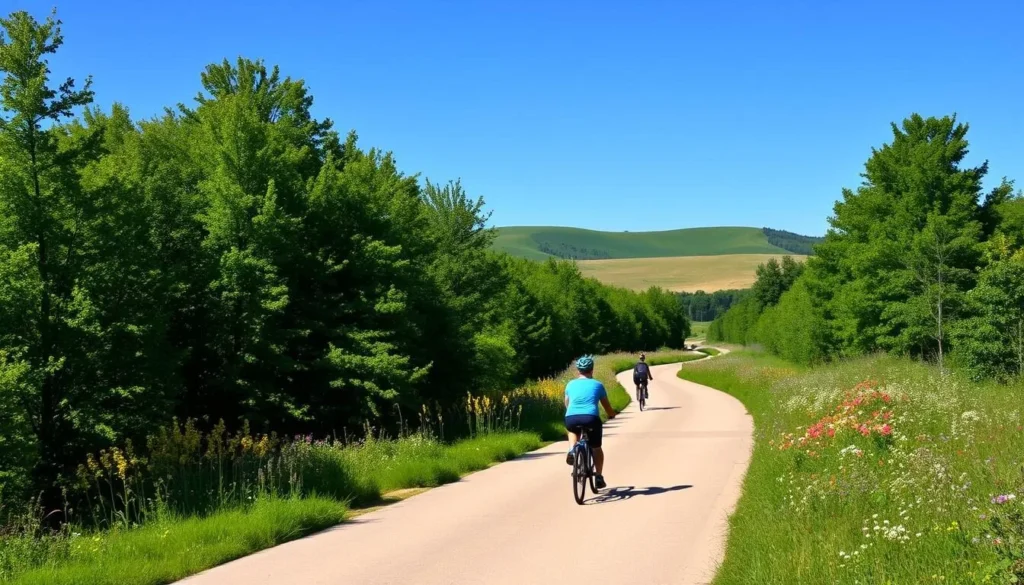 Heritage Trail near Dyersville, Iowa with cyclists enjoying the scenic route