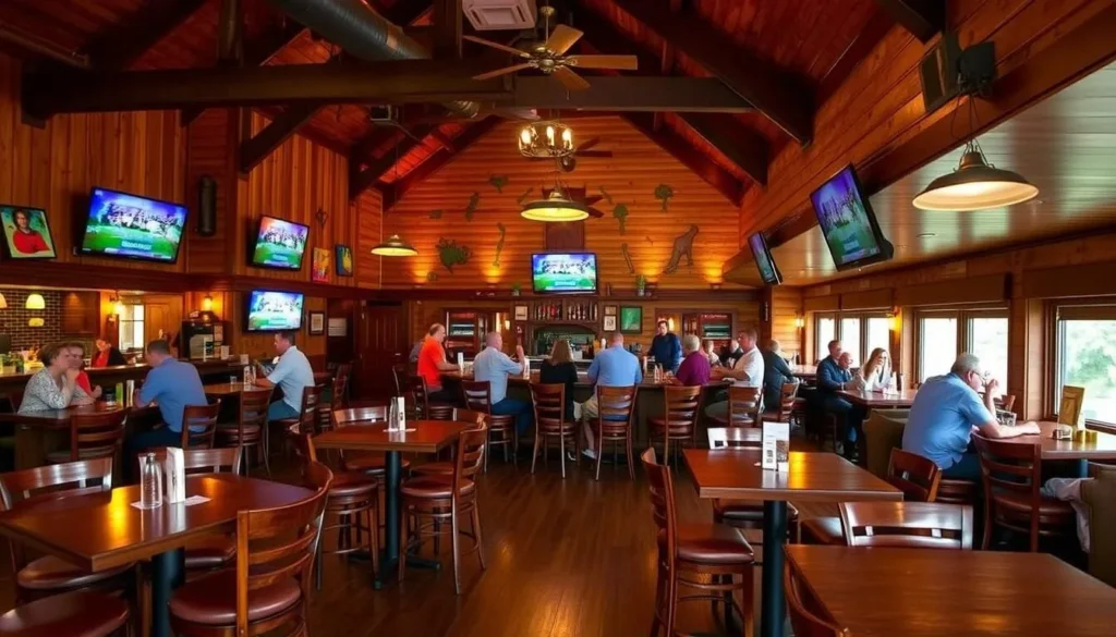 Highlands Pub at Barren River Lake State Resort Park with patrons enjoying drinks Highlands Pub at Barren River Lake State Resort Park with patrons enjoying drinks