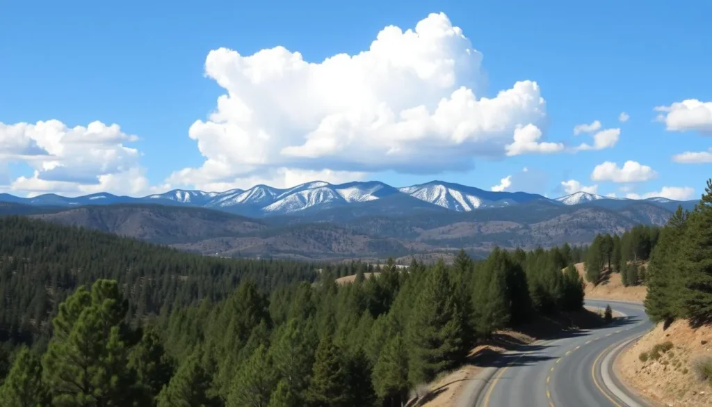 Highway 50 scenic drive through El Dorado County California with mountains in background Highway 50 scenic drive through El Dorado County California with mountains in background