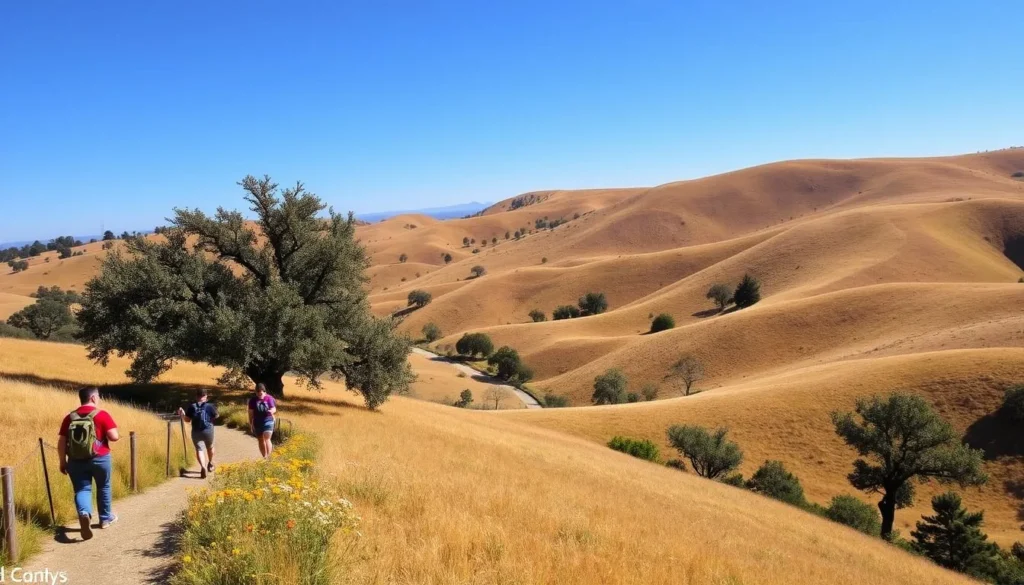 Hikers on a trail in Sunol Regional Wilderness in Alameda County California Hikers on a trail in Sunol Regional Wilderness in Alameda County California