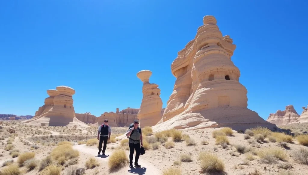 Hiking in Bisti Badlands with unique rock formations