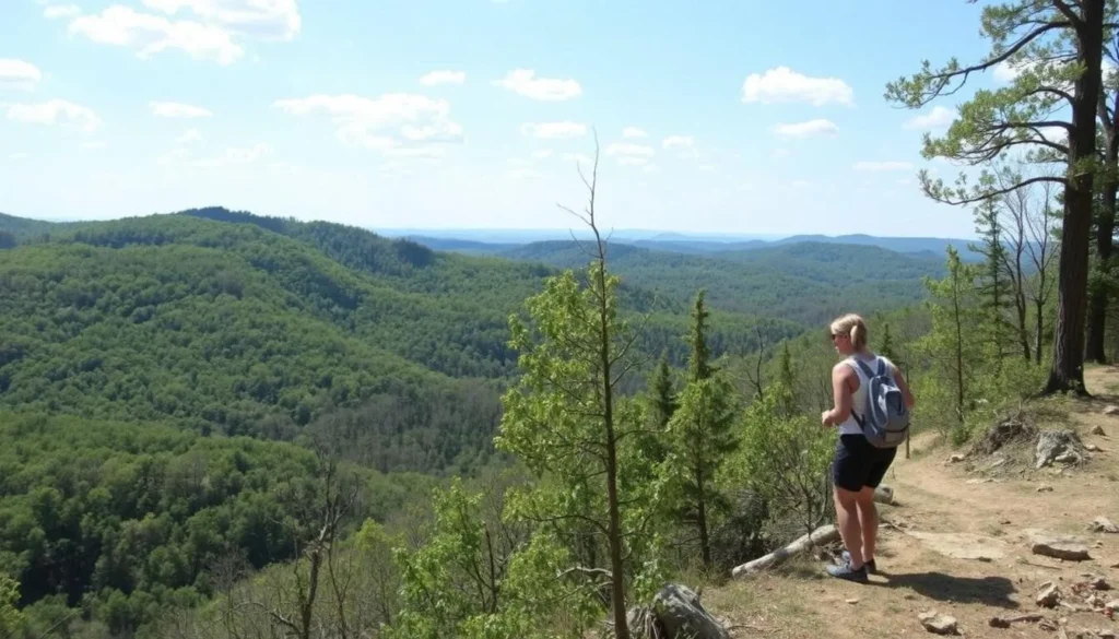 Hiking on the Berryman Trail with scenic Ozark views