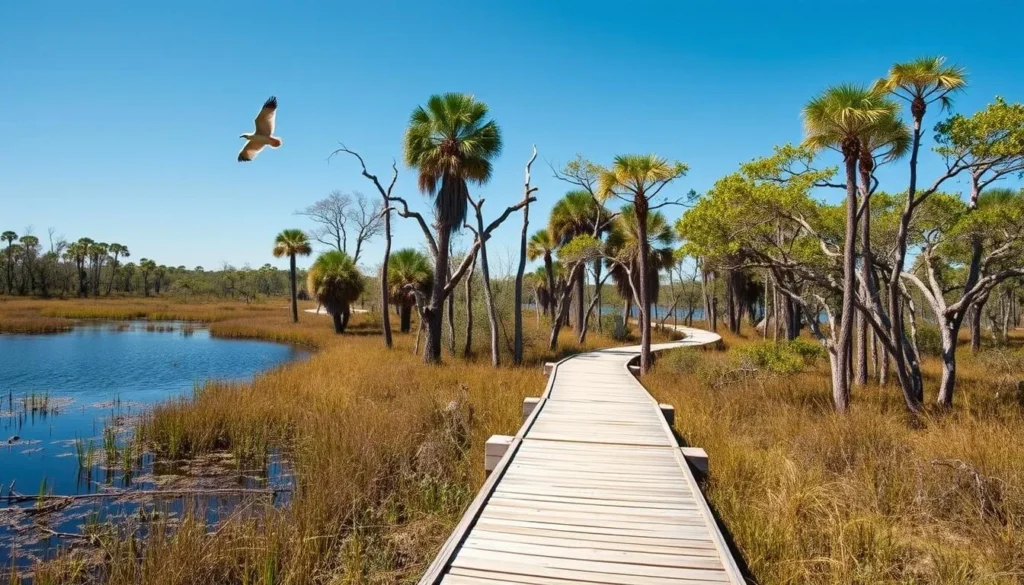 Hiking trail at Bonnet Springs Park in Polk County Florida Hiking trail at Bonnet Springs Park in Polk County Florida