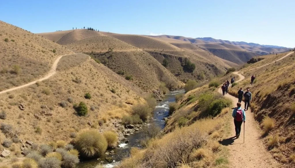 Hiking trail at Cache Creek Regional Park in Yolo County with scenic views of canyon and creek Hiking trail at Cache Creek Regional Park in Yolo County with scenic views of canyon and creek