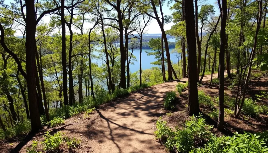 Hiking trail at Eisenhower State Park near Lake Texoma, Oklahoma with lake views Hiking trail at Eisenhower State Park near Lake Texoma, Oklahoma with lake views