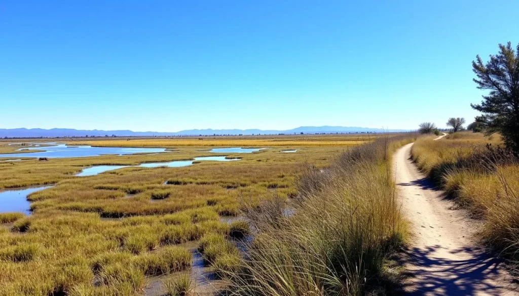 Hiking trail in San Luis National Wildlife Refuge in Merced County California Hiking trail in San Luis National Wildlife Refuge in Merced County California