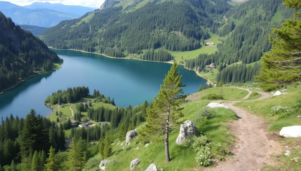 Hiking trails in Jura with serene lakes and lush greenery