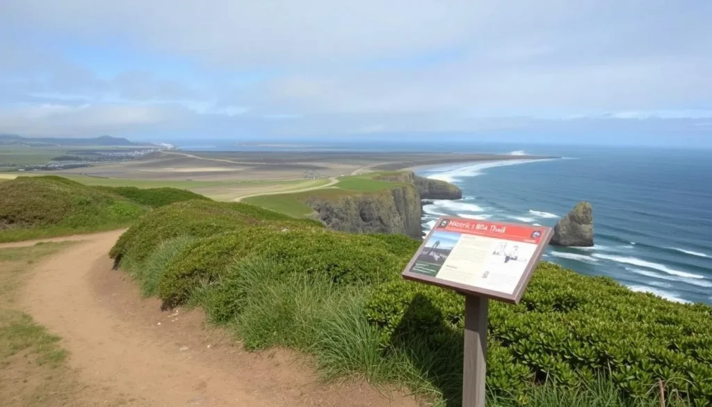 Historic 804 Trail in Yachats, Oregon, with scenic coastal views and interpretive signs