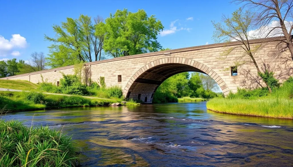 Historic Burnside Bridge at Antietam National Battlefield Maryland spanning Antietam Creek Historic Burnside Bridge at Antietam National Battlefield Maryland spanning Antietam Creek