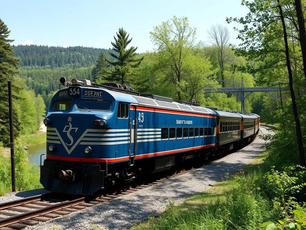 Historic Cuyahoga Valley Scenic Railroad train passing through forested landscape Historic Cuyahoga Valley Scenic Railroad train passing through forested landscape
