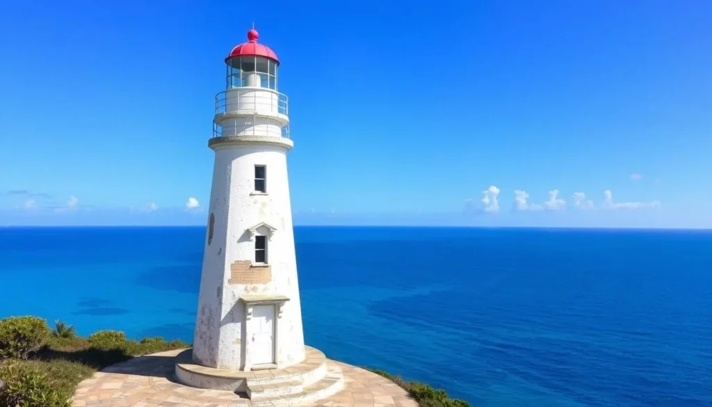 Historic Dixon Lighthouse on San Salvador Island, Bahamas, with panoramic views of the Atlantic Ocean