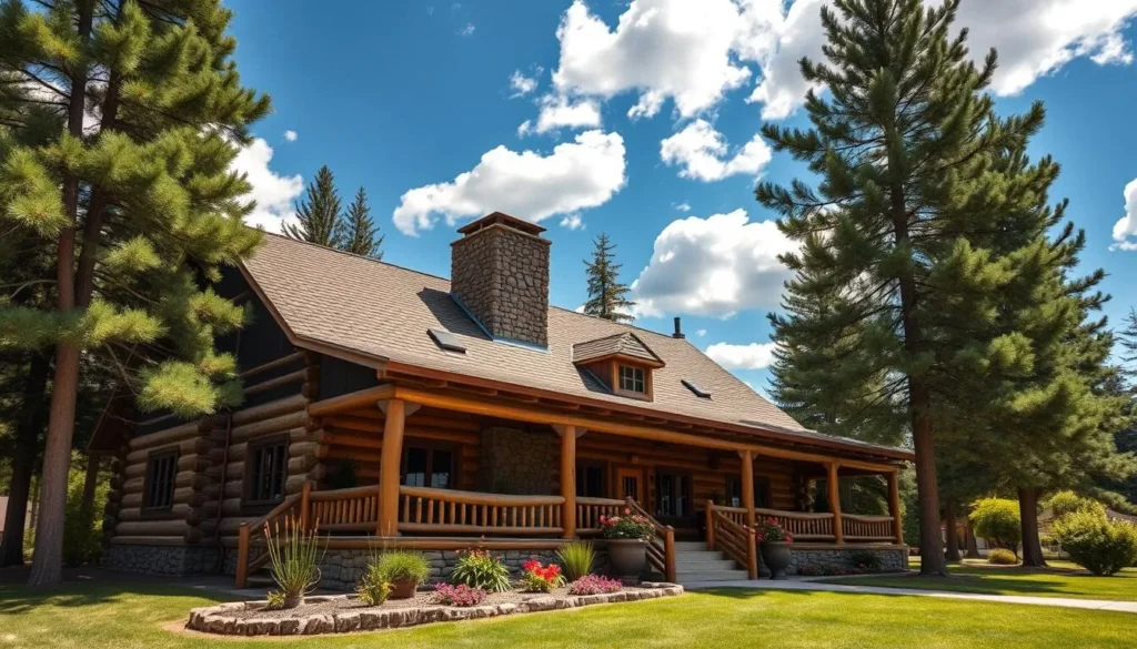 Historic Douglas Lodge at Lake Itasca, Minnesota with its rustic log cabin architecture surrounded by pine trees Historic Douglas Lodge at Lake Itasca, Minnesota with its rustic log cabin architecture surrounded by pine trees