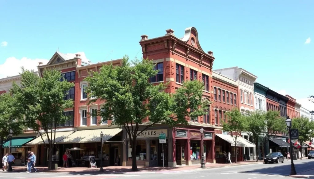 Historic Main Street in Geneseo, Livingston County with shops and historic buildings Historic Main Street in Geneseo, Livingston County with shops and historic buildings