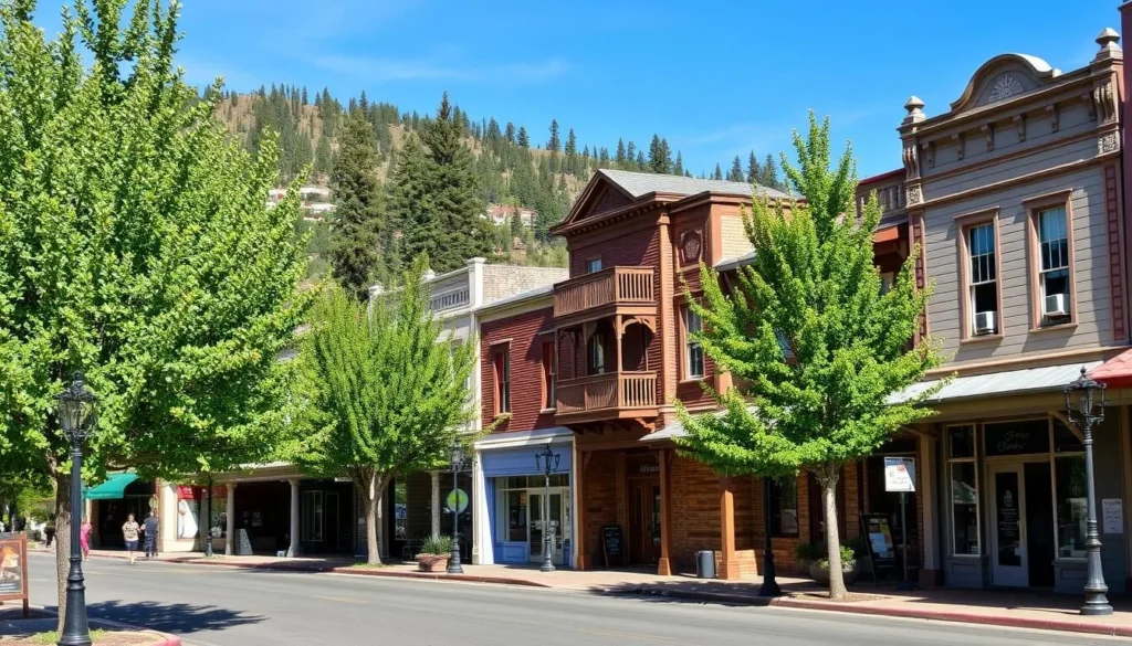Historic Main Street in Weaverville with Gold Rush era buildings in Trinity County California Historic Main Street in Weaverville with Gold Rush era buildings in Trinity County California