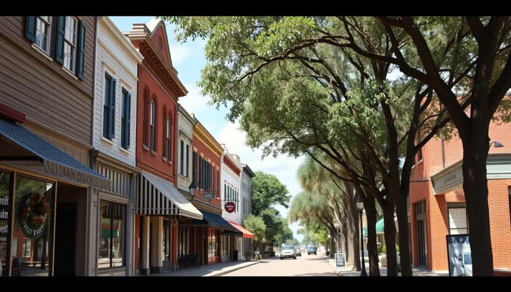 Historic Main Street in downtown Alachua Florida with shops and restaurants