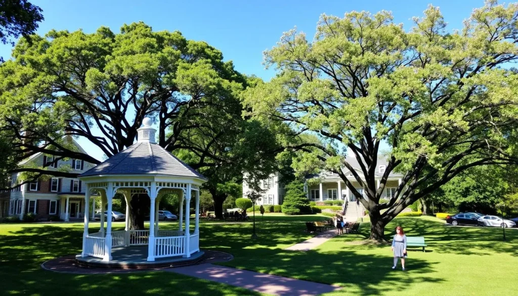 Historic Milford Green with gazebo and colonial buildings Historic Milford Green with gazebo and colonial buildings