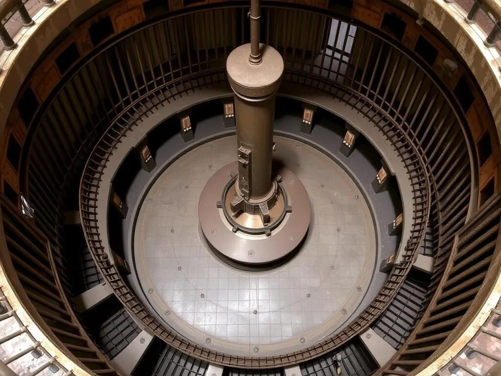 Historic Squirrel Cage Jail in Council Bluffs showing the unique rotating cell design Historic Squirrel Cage Jail in Council Bluffs showing the unique rotating cell design