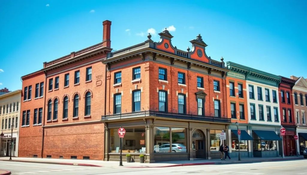 Historic building in downtown Auburn, Maine showcasing 19th century architecture Historic building in downtown Auburn, Maine showcasing 19th century architecture