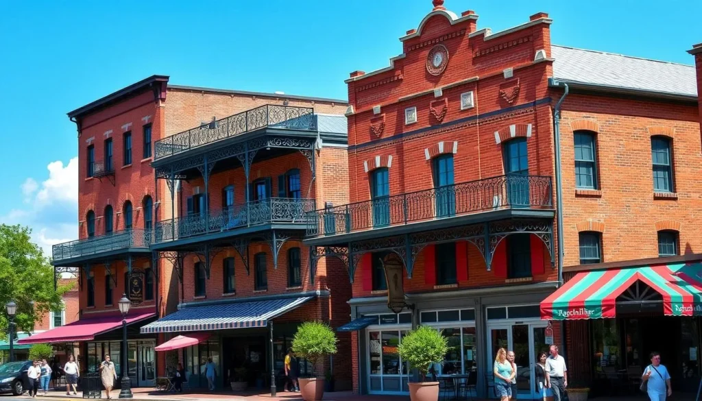 Historic buildings on Front Street in Natchitoches with wrought iron balconies Historic buildings on Front Street in Natchitoches with wrought iron balconies
