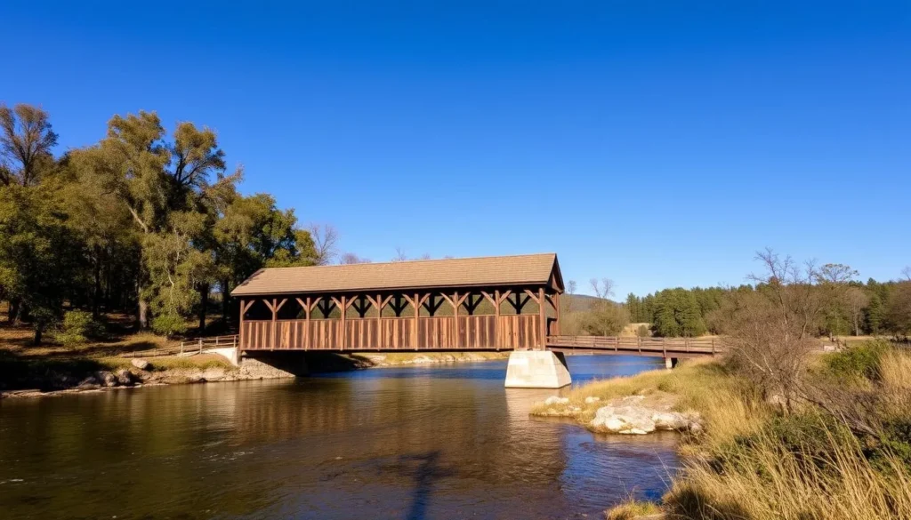 Historic covered bridge at Knights Ferry Recreation Area in Stanislaus County