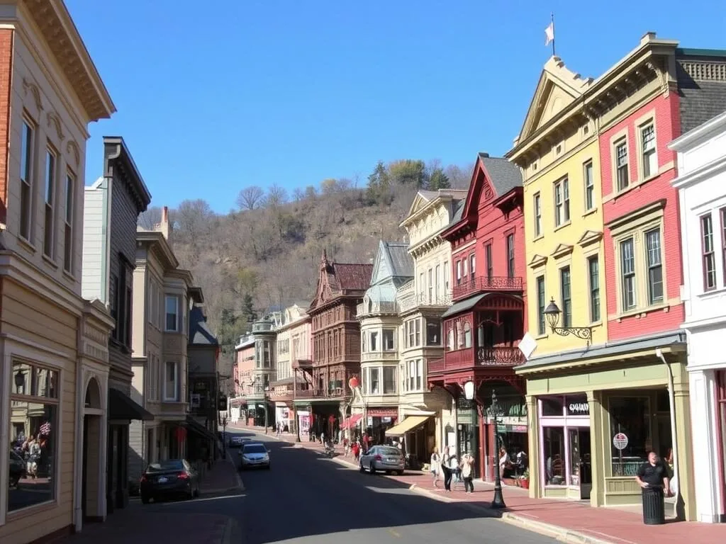 Historic downtown Eureka Springs Arkansas with Victorian buildings, a popular area for things to do Historic downtown Eureka Springs Arkansas with Victorian buildings, a popular area for things to do