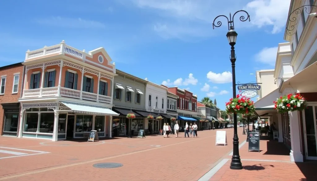 Historic downtown Fernandina Beach with Victorian architecture and shops in Nassau County Florida Historic downtown Fernandina Beach with Victorian architecture and shops in Nassau County Florida