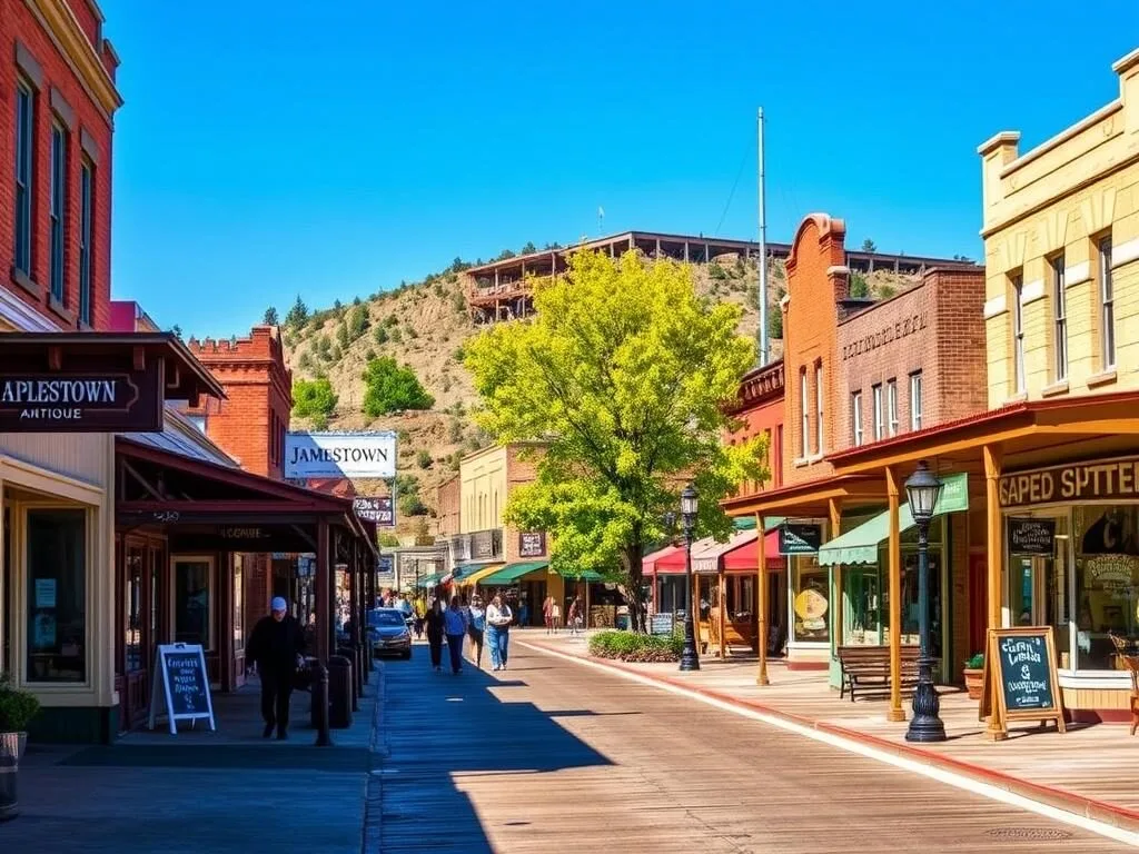 Historic downtown Jamestown with Gold Rush era buildings and shops along Main Street Historic downtown Jamestown with Gold Rush era buildings and shops along Main Street