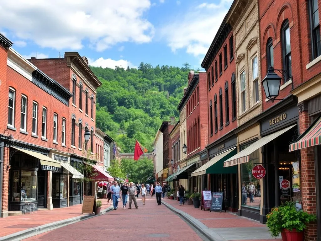 Historic downtown Owego in Tioga County NY with shops and restaurants