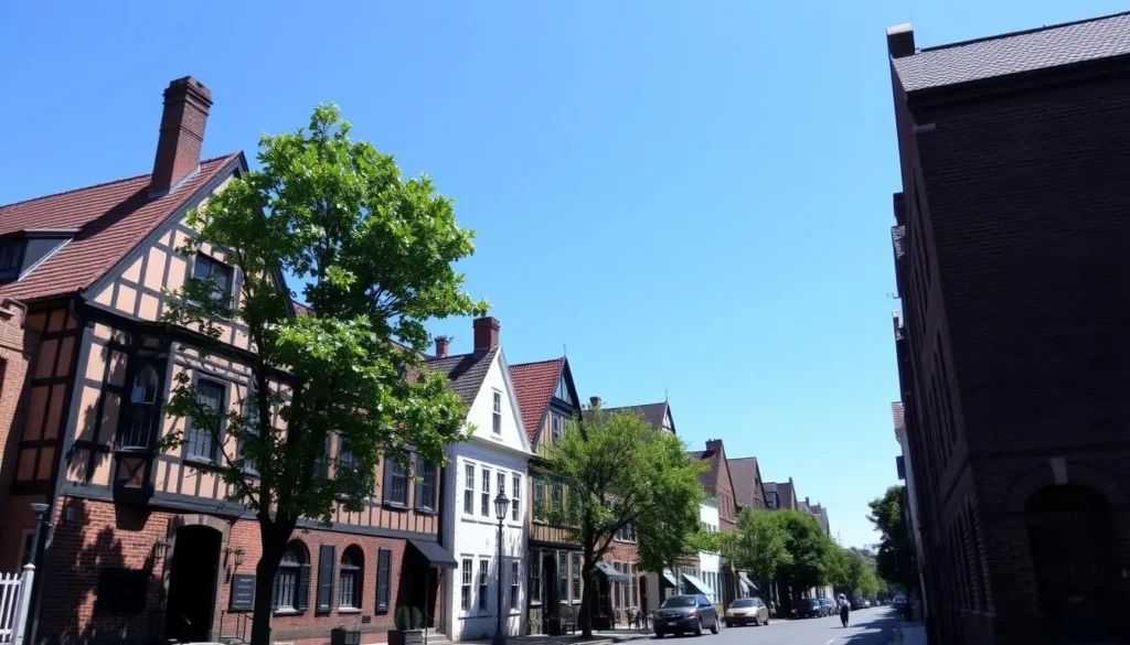 Historic homes in the Stockade District of Schenectady with Dutch Colonial architecture Historic homes in the Stockade District of Schenectady with Dutch Colonial architecture