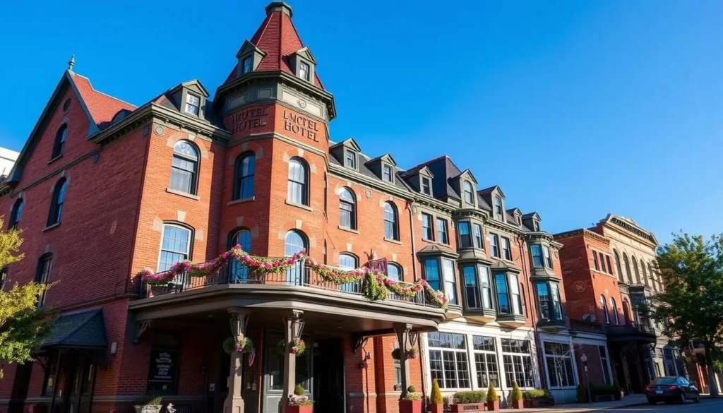 Historic hotel in downtown Richmond with seasonal decorations Historic hotel in downtown Richmond with seasonal decorations