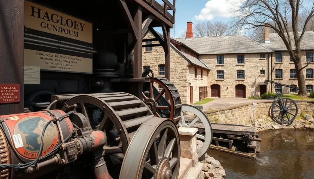 Historic machinery at Hagley Museum showing the original DuPont gunpowder works in Wilmington Delaware Historic machinery at Hagley Museum showing the original DuPont gunpowder works in Wilmington Delaware