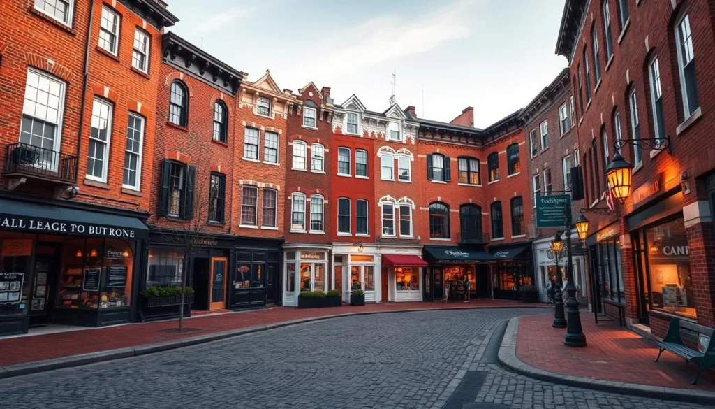 Historic row houses in Fells Point neighborhood of Baltimore with cobblestone streets Historic row houses in Fells Point neighborhood of Baltimore with cobblestone streets