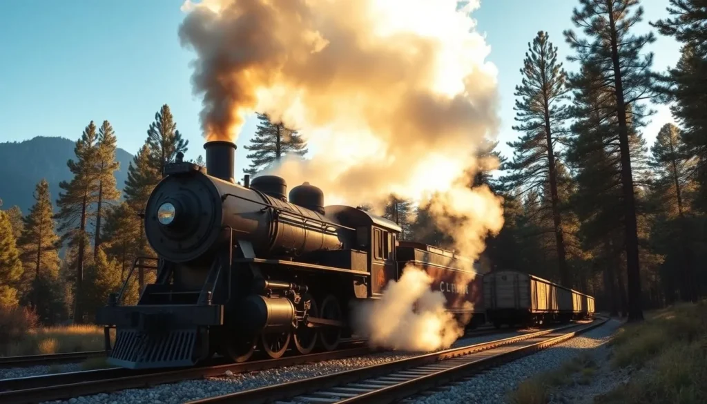 Historic steam train at Yosemite Mountain Sugar Pine Railroad in Madera County, California Historic steam train at Yosemite Mountain Sugar Pine Railroad in Madera County, California