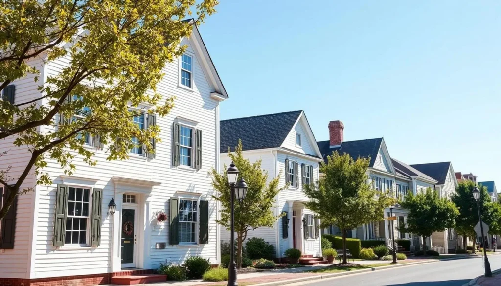 Historic white clapboard houses in Bethel, Delaware's historic district Historic white clapboard houses in Bethel, Delaware's historic district
