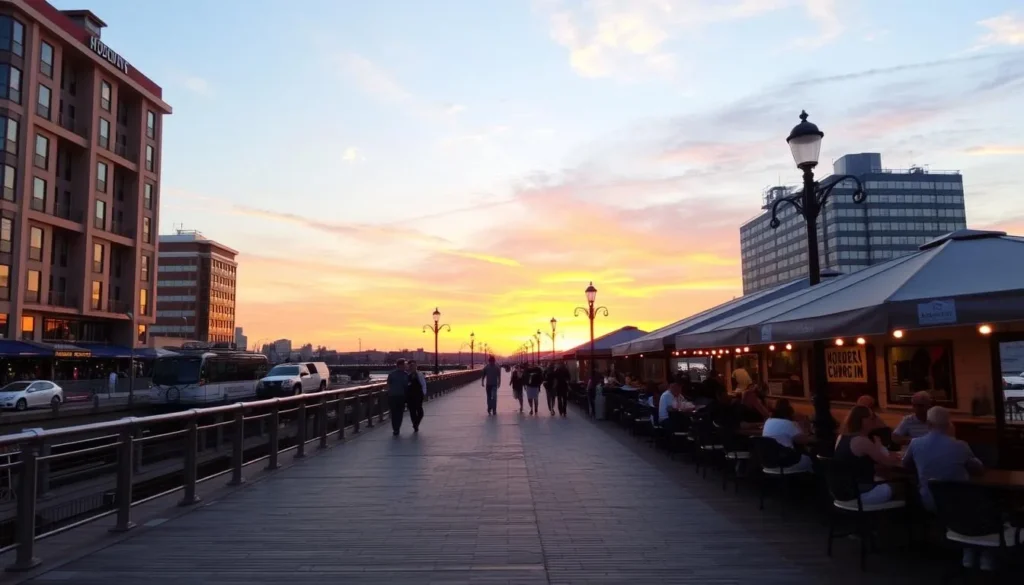 Hoboken waterfront walkway and dining image