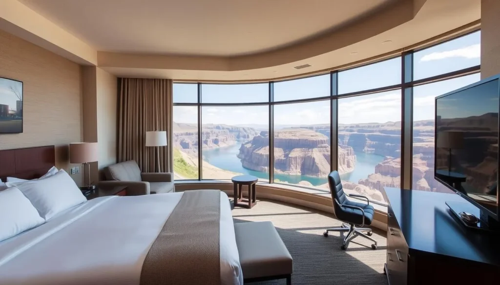 Hotel room with panoramic view of Snake River Canyon in Twin Falls Idaho